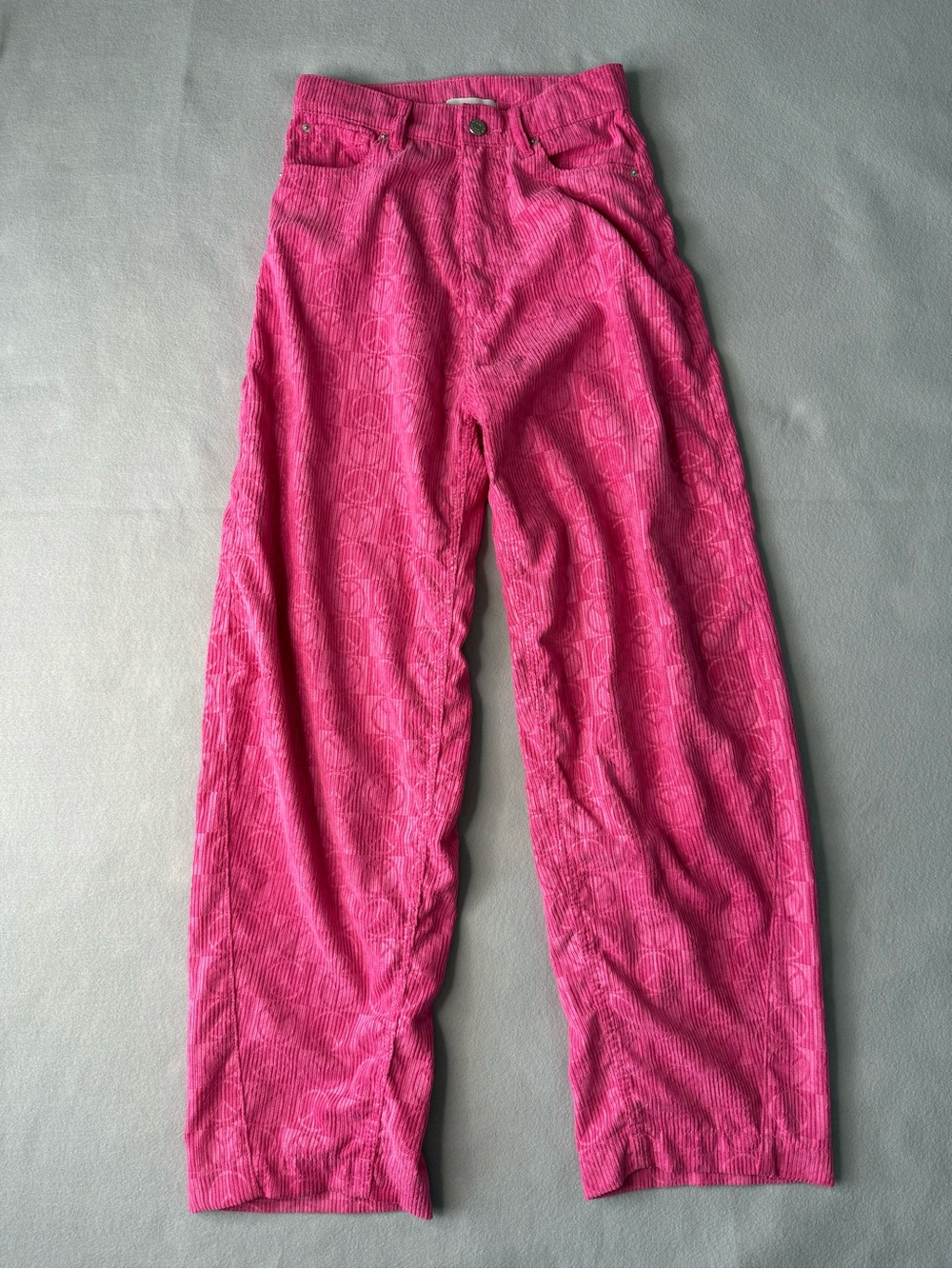 BDG Rih Hot Pink Embossed Peace Sign Corduroy Wide Leg Pants 25